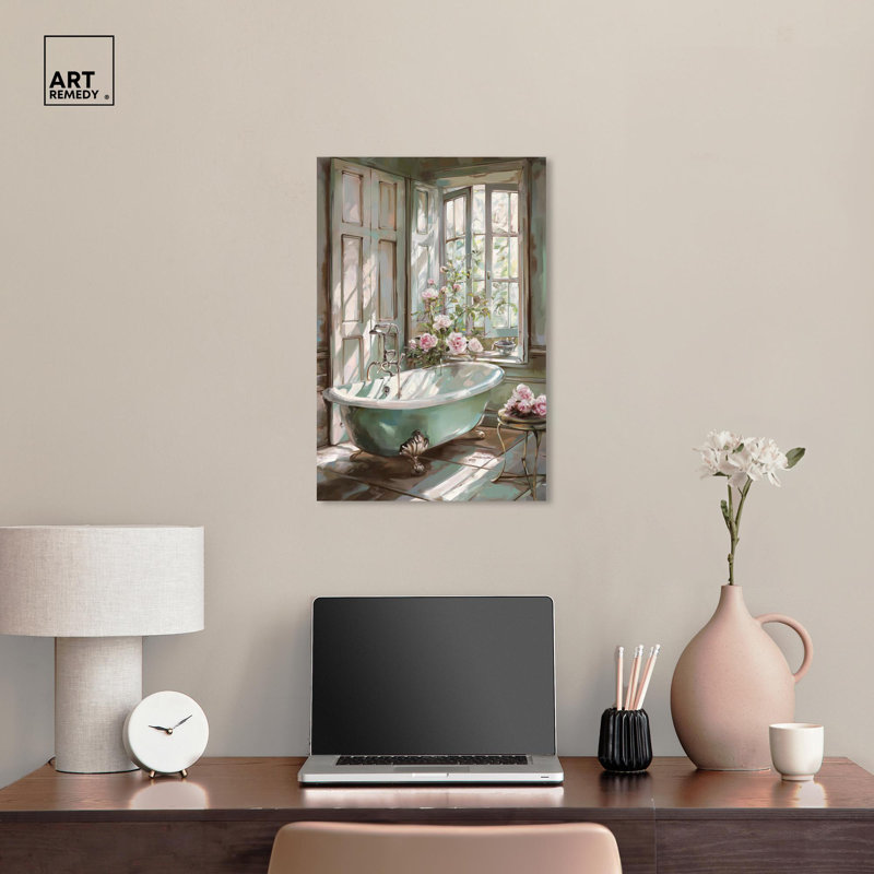 Spring Bliss Floral Bathroom Canvas Art in Pastel Colors