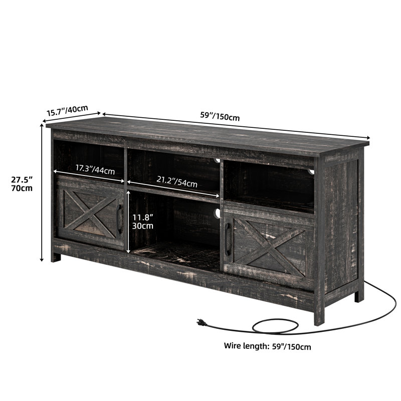 Meuble télé Mercato Modern Farmhouse, H 25,6 po x l 59 po x P 15,7 po, Bois de chêne foncé