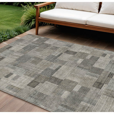 Tapis d'intérieur / extérieur géométrique lavable beige et gris taupe 5 pi x 8 pi