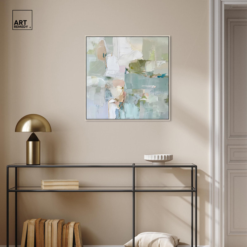 Jade Sweep I Canvas Minimal Abstracts by Art Remedy, 31" H x 31" W, Floater Framed Print, Gold