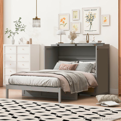 Murphy Bed With Large Drawers, Classic Style, Rattan And Storage.