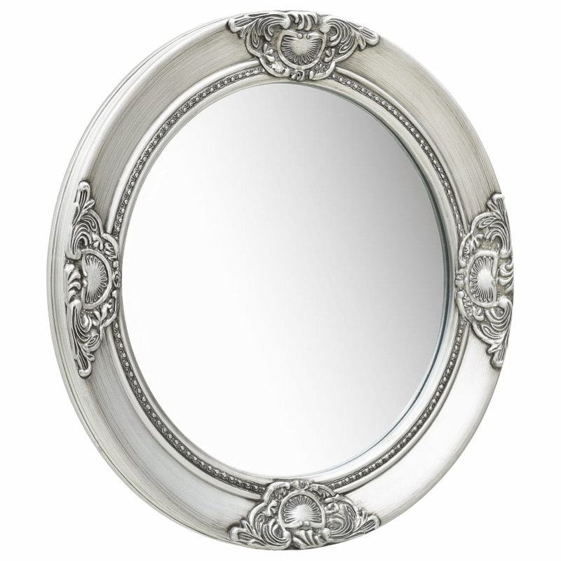 Gioia Wood Round Wall Mirror, Silver
