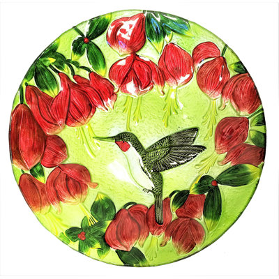 18" Hummingbird Glass Plate and Bird Bath