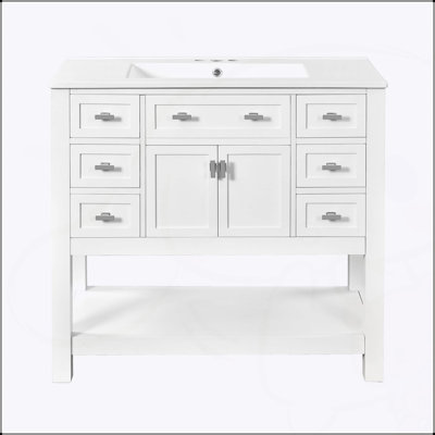 Meuble-lavabo moderne de 36 po avec lavabo, armoire à miroir et rangement de 36 po avec portes à fermeture douce et 6 tiroirs pour une commodité ultime