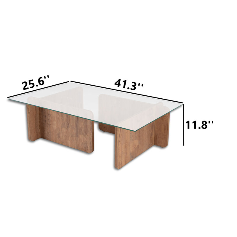 Rectangle Tempered Glass Coffee Table, Atlantic Pine, 11.8" H x 41.3" L x 25.6" W