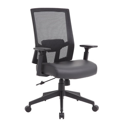 Swivel Task Chair, Black Mesh, Gray Antimicrobial Vinyl, Foam