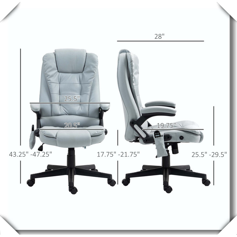 Microfiber Massage Office Chair Vibrating Heat Reclining Adjustable Height, Light Gray, Microfiber