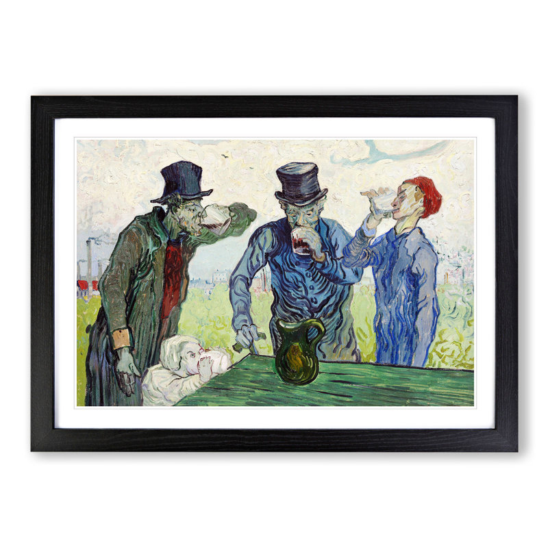 The Drinkers After Daumier by Vincent Van Gogh - Picture Frame Painting, 48cm H x 65cm W x 2cm D, Black