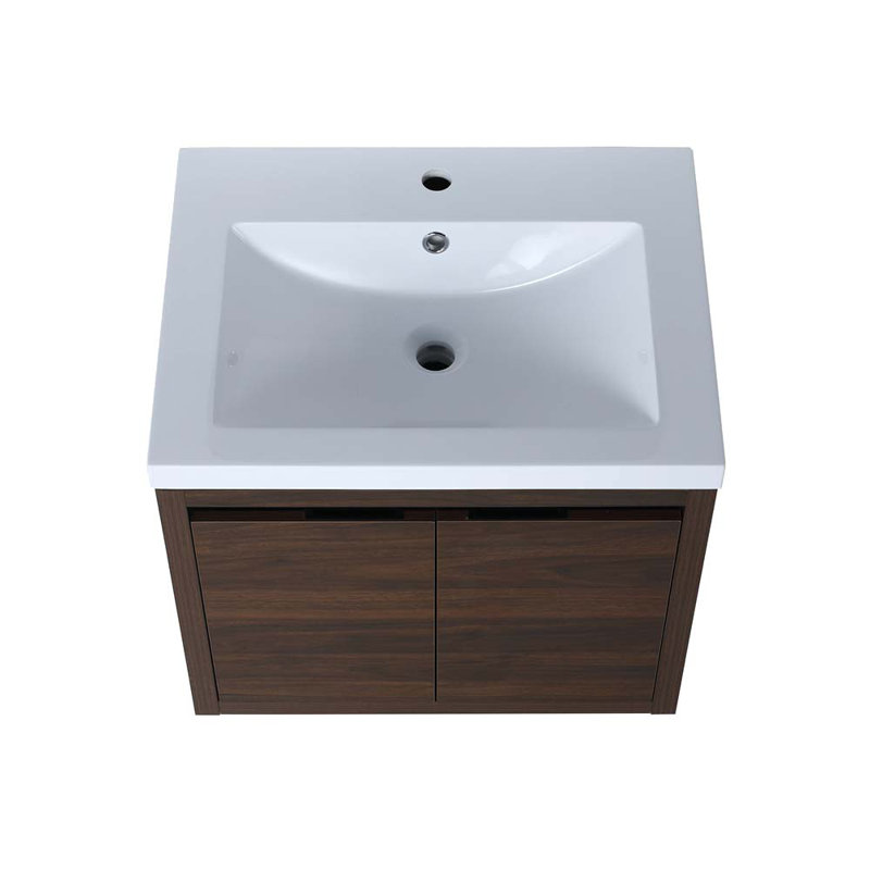 Meuble-lavabo simple avec plateau en résine 23,62 po Thynedale, Noyer