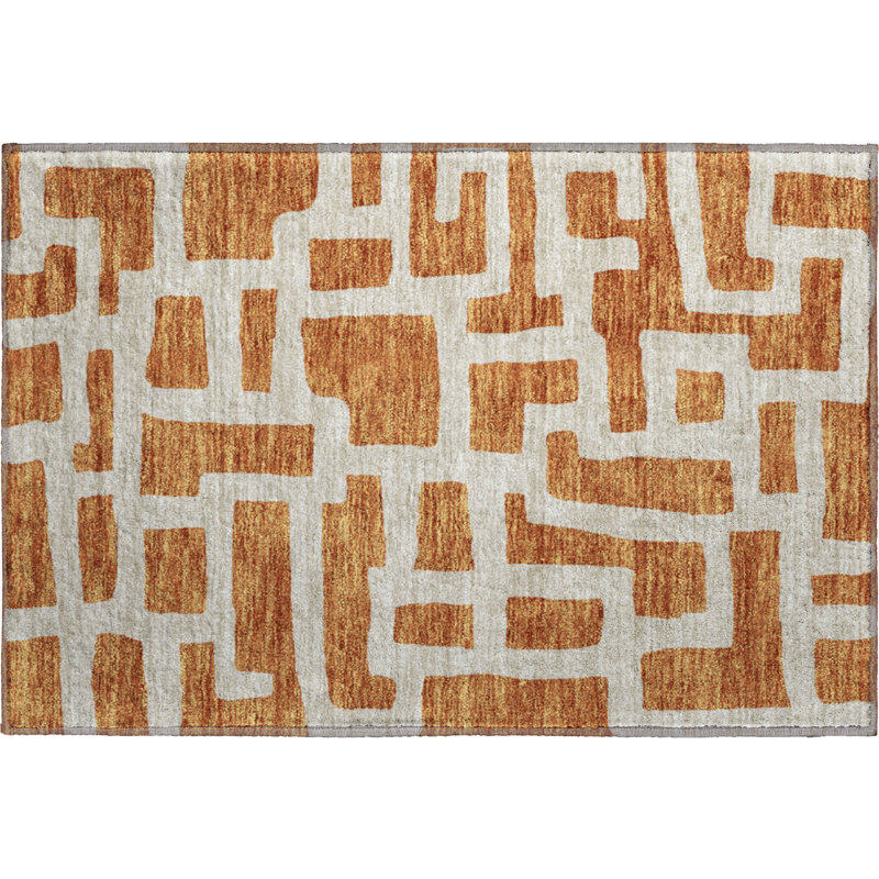 Premium Machine Washable Prisco Terracotta Rug, Rectangle 1'8" x 2'6"