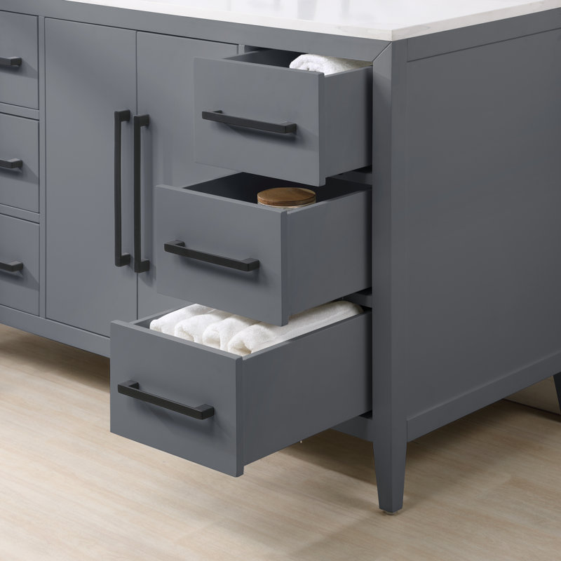 Adrienne 48'' Single Bathroom Vanity with Quartz Top, Grey