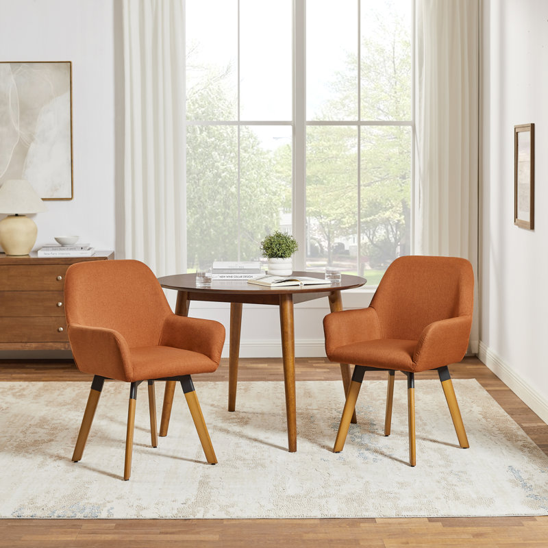 Rayshawn 22.83" W Linen Swivel dining chairs, Orange Linen