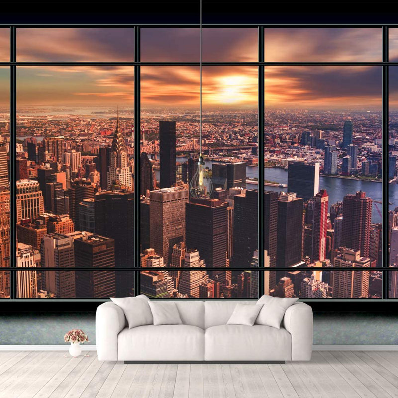 Grid City View Peel & Stick Border, 66'' H x 96'' W