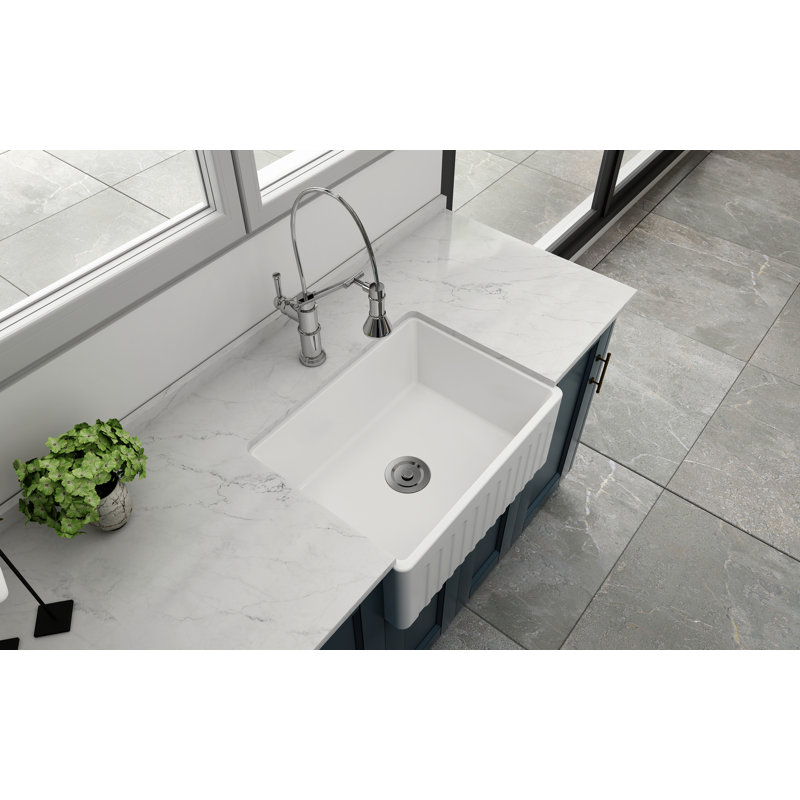 Farmhouse Ceramic Kitchen Sink, Small Apron-front Sink With Strainer & Bottom Grids