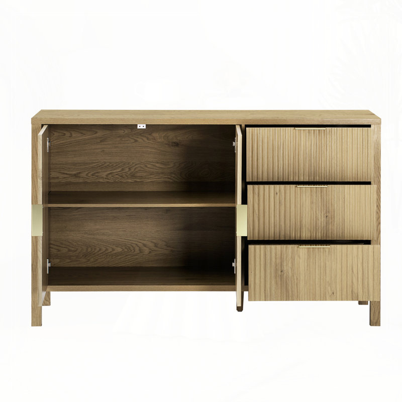 Storage Buffet Cabinet With Hooks And Extra Center Leg,Suitable For Living Room,Entryway,Hallway, Natural