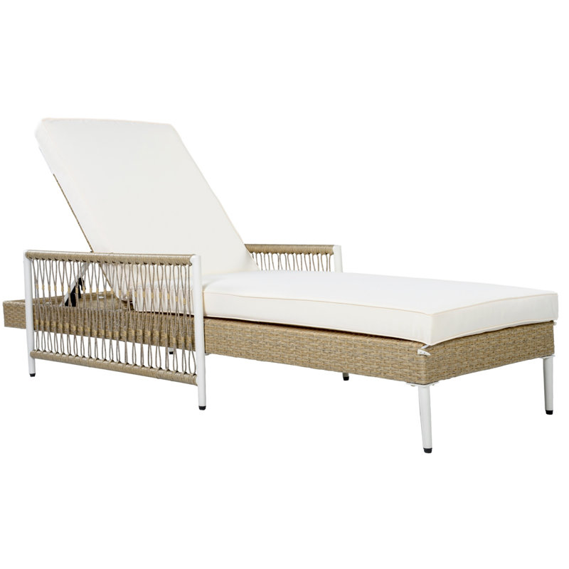 Chaise longue inclinable d'extérieur en rotin tressé de 77,50 pouces de long, Beige
