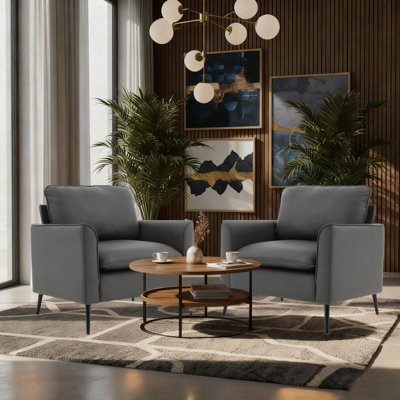 Ensemble de 2 chaises d'appoint modernes en similicuir, chaises de réception rembourrées avec pieds en métal noir pour le salon et la zone de réception
