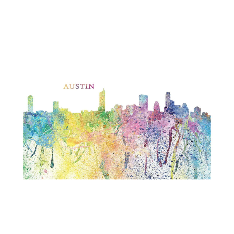 Austin Texas Skyline Impressionistic Splash 1 Piece Wrapped Canvas Wall Art, 30.48 cm H x 45.72 cm W
