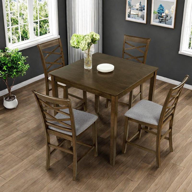 Modern Wood Dining Table Sets For 4, Compact And Space-saving, Walnut Finish