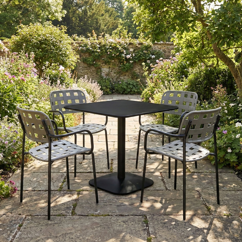 Square 5 - Piece  4 - Person L Outdoor Table Set, Black/Grey