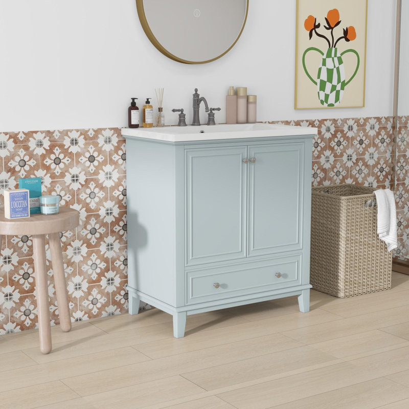 Meuble-lavabo de 30 po, Vert, Argent argent