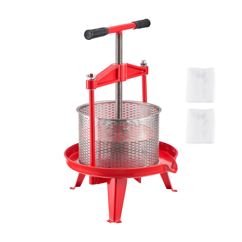 Stainless Steel Fruit Wine Press with Cast Iron Crossbeam, 2.38 Gal Manual Juice Maker for Apple Cider and Grape Tincture