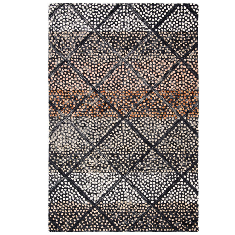 Tapis bleu marine / ivoire en laine Brashear, Rectangle 4 pi x 6 pi