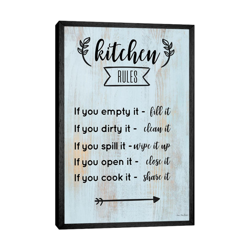 Kitchen Rules - Print on Canvas, 101.6cm H x 66.04cm W x 3.81cm D, Black Floater Framed