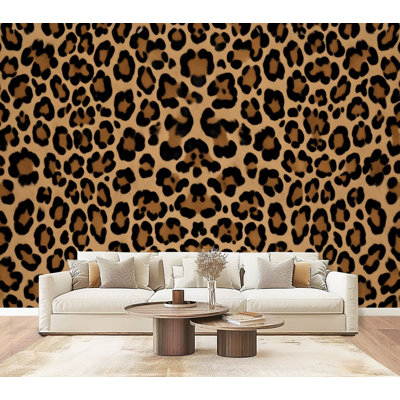 Peel and Stick Wallpaper Leopard Print Black Brown Realistic Fur Texture Wall Murals 69"H x 96"W Removable PVC Wall Paper Self-Adhesive Wall Decor for Bedroom Living Room Home Office