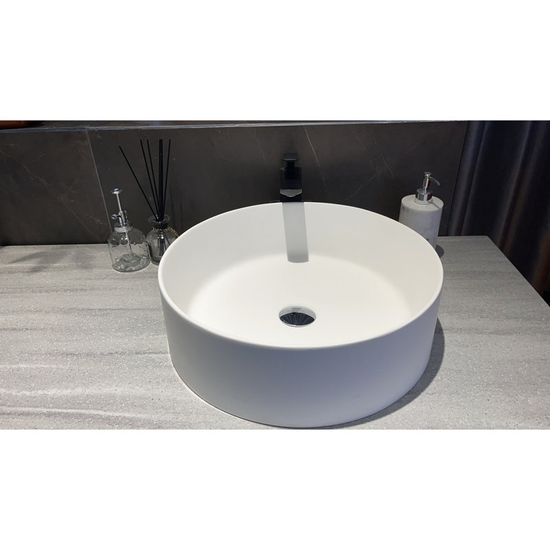 Évier vasque en résine blanc mat mat, 17,77 po x 17,77 po x 5,98 po, pour salle de bain de luxe, résine contemporaine à surface solide, 17,77 x 17,77 x 5,98, qualité de fabrication
