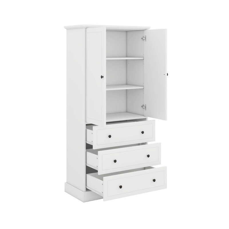 Armoire de rangement avec trois tiroirs et deux portes, tablette réglable
