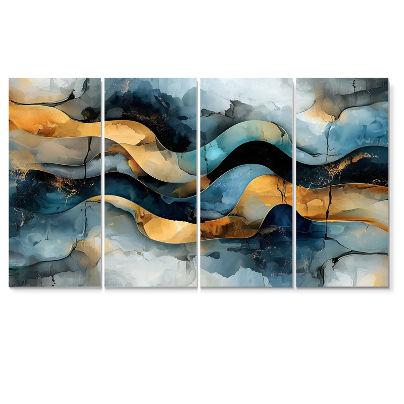 Barrentine - art mural abstrait - art mural moderne pour le salon, H 32 po x l 64 po, 4