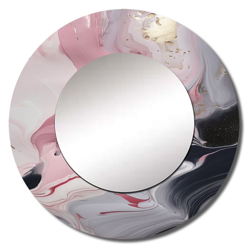 Œuvre d'art en marbre massif Rachelmarie II - miroir unique en marbre, grand miroir mural rond moderne, impression d'art en métal