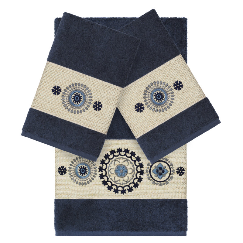 Isabelle Turkish Cotton Towel Set, Midnight Blue, 3 Piece Towel Set