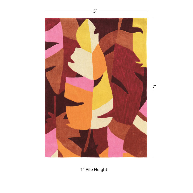 Mehcad Handmade Rug Magenta And Yellow, Rectangle 5' x 7'
