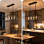 Luminaire suspendu pour îlot de cuisine 4 lumières, lustre de salle à manger de ferme sur table, structure géométrique à cage ouverte avec finition bronze huilé et base d'ampoule E12