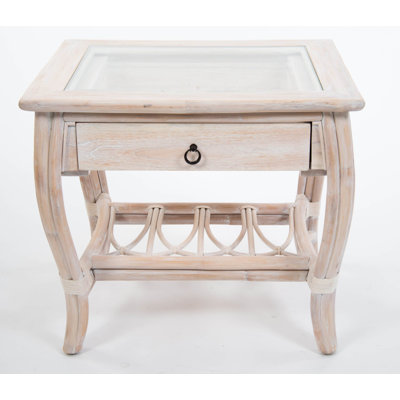 Presley Glass Top End Table with Storage