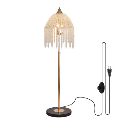 Elegant Crystal Floor Lamp with Waterfall Bead Design - Vintage Gold Standing Light for Bedroom & Living Room Decor