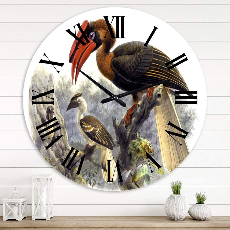 Oiseaux australiens d'époque rétro - horloge murale traditionnelle, Moyenne