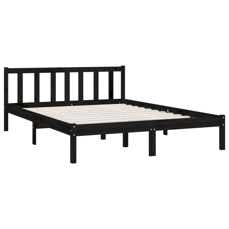 Deron Solid Wood Bed, Double (4'6), Black