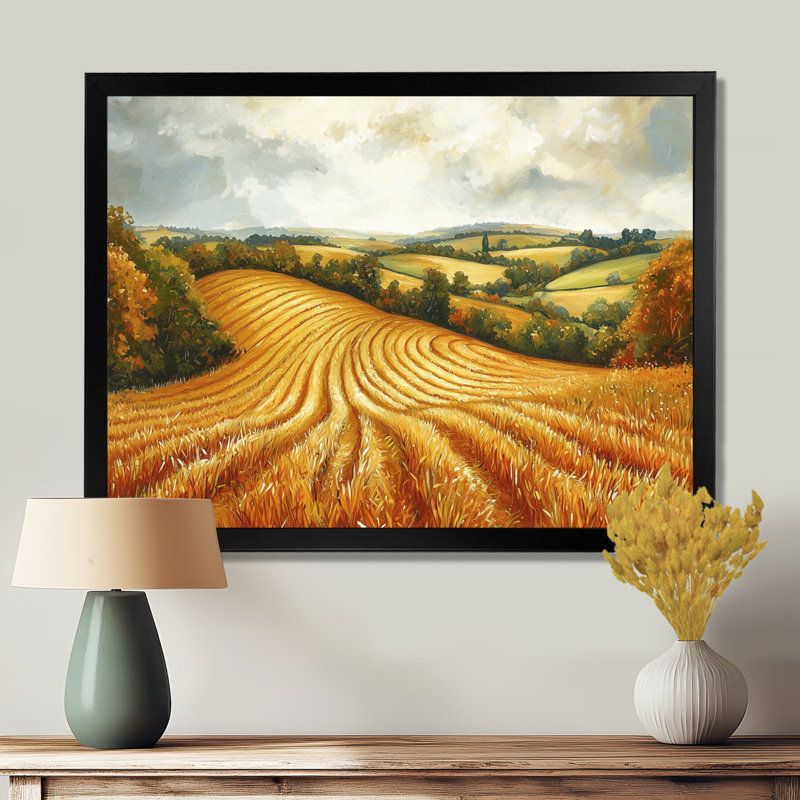 Paysage champêtre doré en automne I - Art mural campagne, Cadre simple, Noir, H 12 po x l 20 po