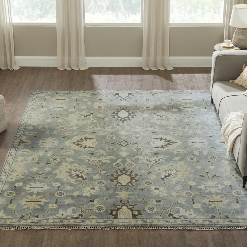 Ember Grey Hand-Knotted Wool Oriental Area Rug, Rectangle 10' x 14'