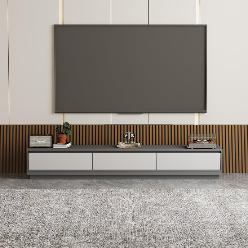 Console télé extensible de style contemporain de 78,7 po avec 3 tiroirs, extensible à 141,7 po, Gris