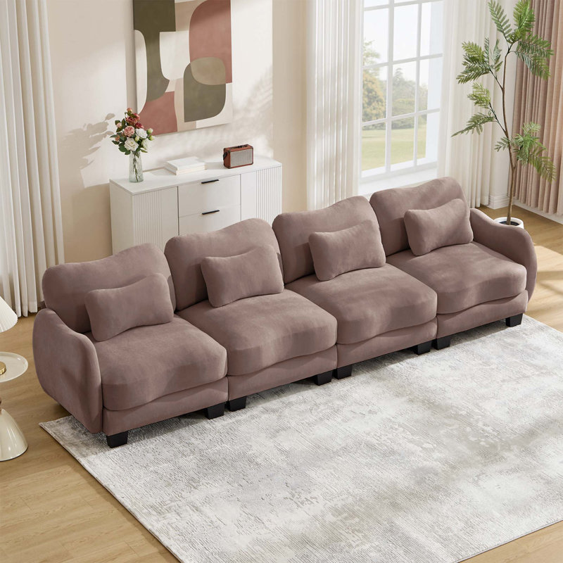 Canapé surdimensionné en chenille 4 places avec design ergonomique incurvé et coussins de taille