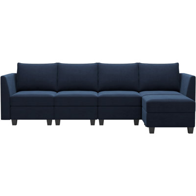 Velvet L Shaped 4-Seat Modular Freely Combined Sofa Solid Wood Sectional Storage Sofa -  Belffin, OY210BL-A4BC