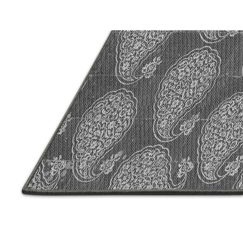 Tapis gris en laine à motif cachemire, Rectangle 7 pi x 9 pi