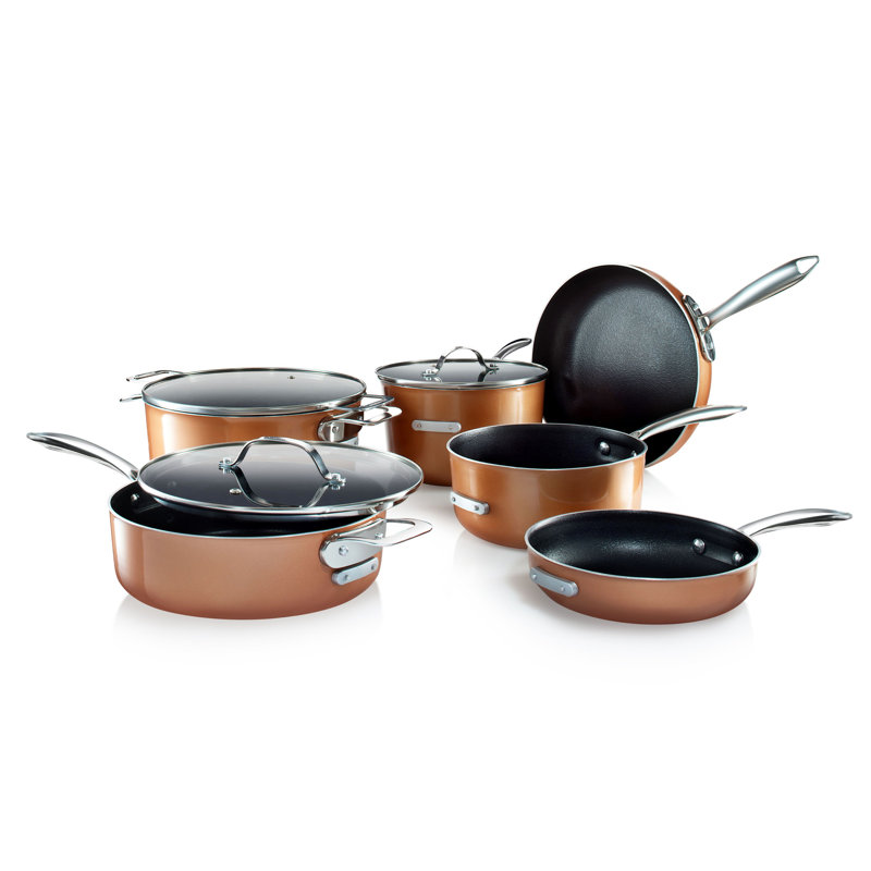 Gotham Steel Stackmaster 15 Piece 7'' and 10'' Copper Space Saving Nonstick Cookware Set