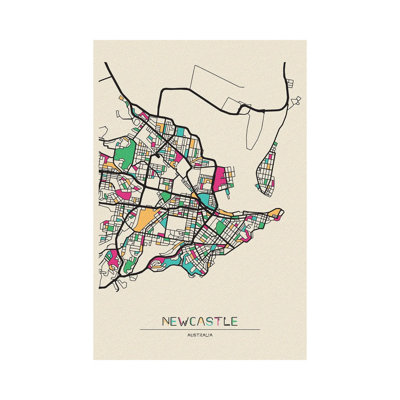 Newcastle, Australia Map by Ayse Deniz Akerman - Wrapped Canvas Painting