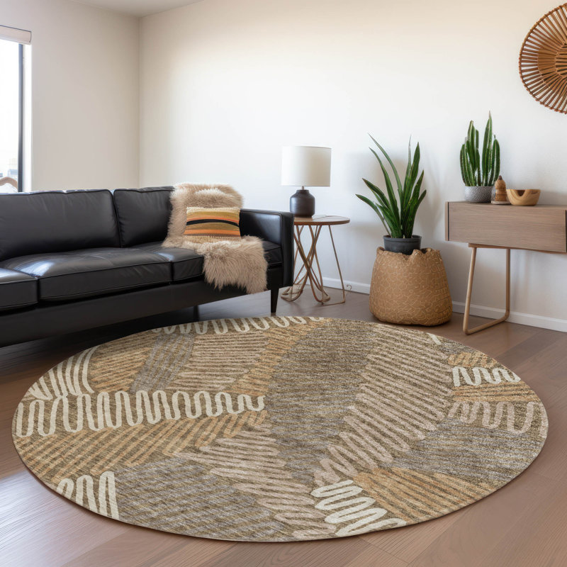 Premium Machine Washable Prisco Brown Rug, Round 8'
