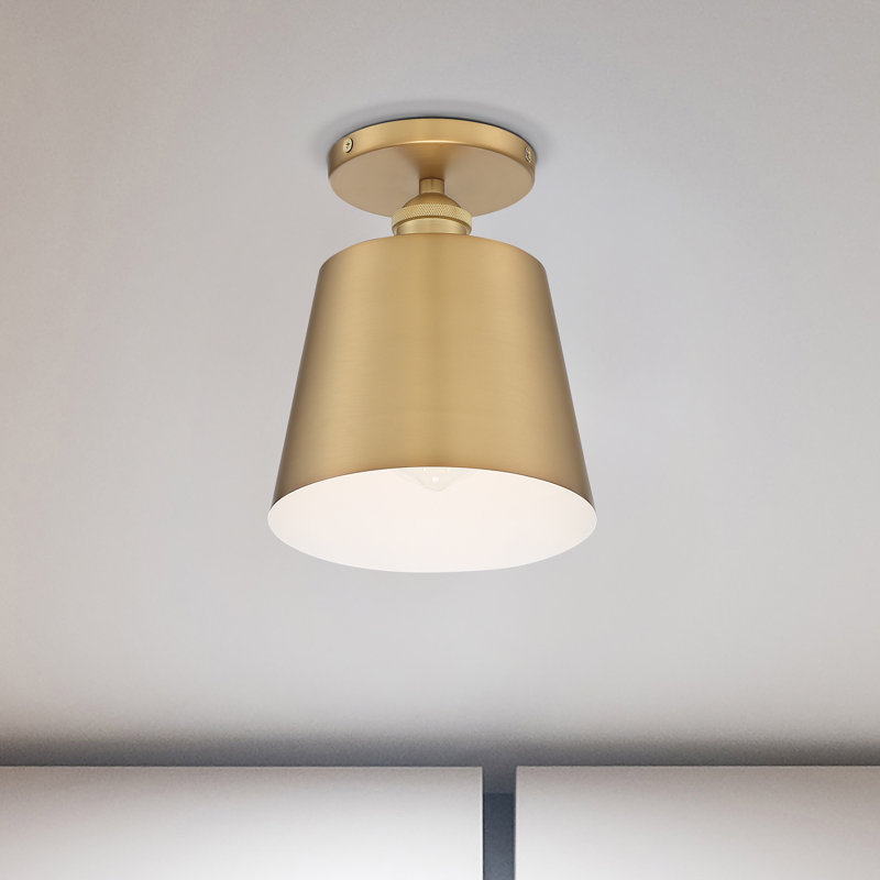 Annette Semi Flush Mount, 9'' H x 7.25'' W x 7.25'' D, Brushed Brass / White Accents